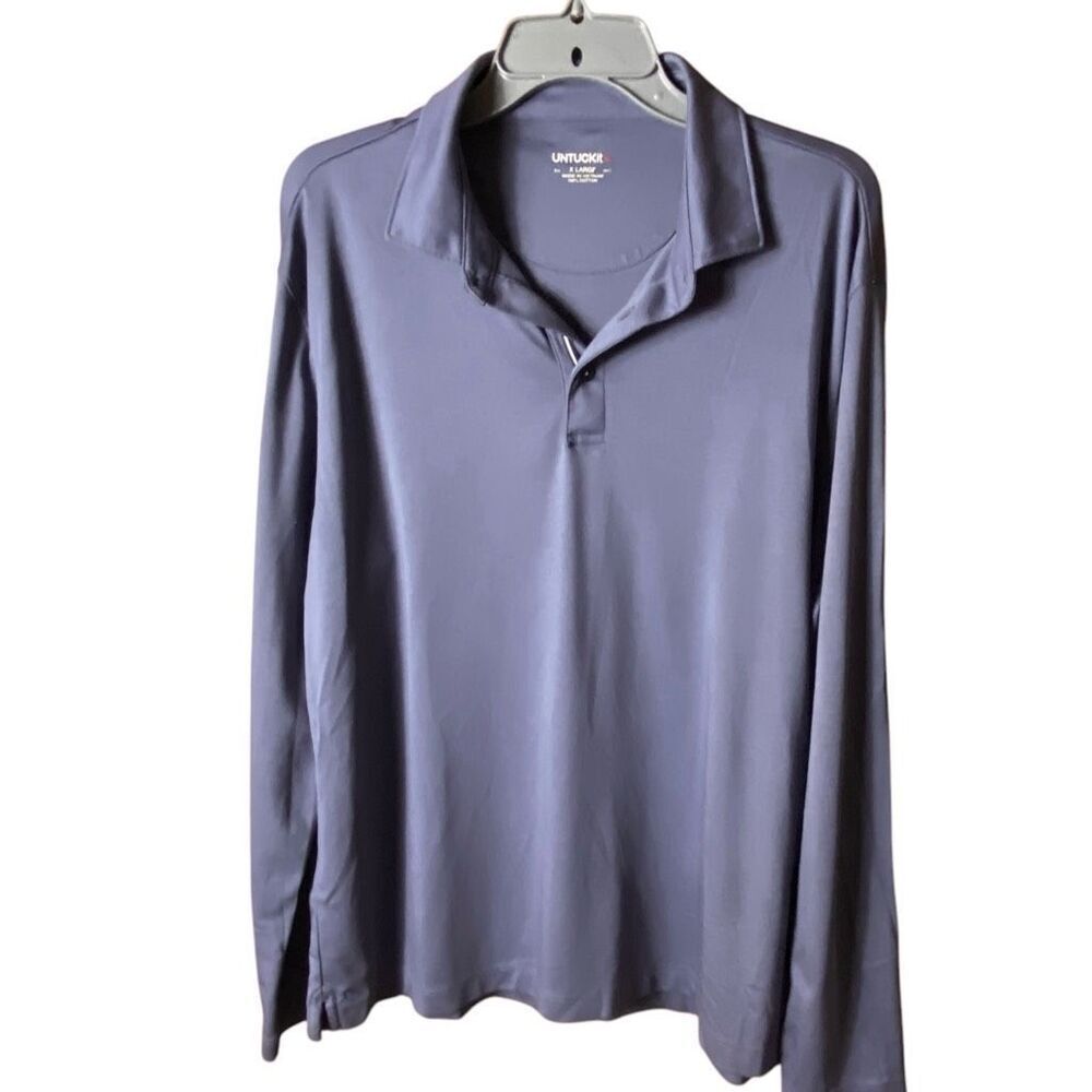 UNTUCKit Mens Blue Classic Long Sleeve Cotton Damaschino Polo Shirt Size XL
